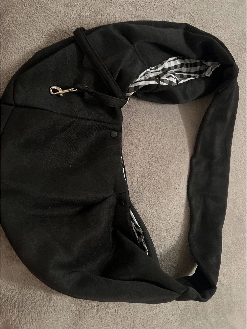 Black Pet Sling Carrier with Black and White Checkered Interior